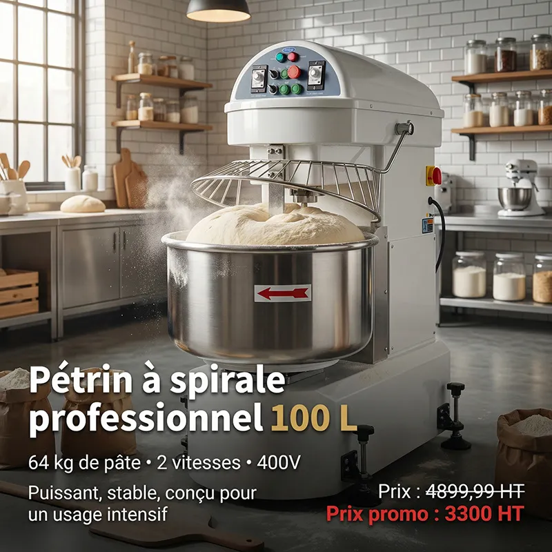 Pétrin professionnel - 100 l - 64 kg de pâte - 2 vitesses - 400 V