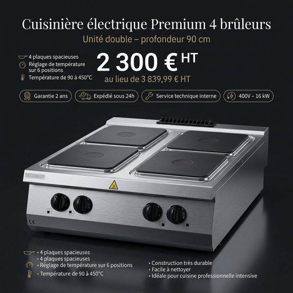Premium cuisinière – 4 brûleurs – unité double – profondeur 90 cm – électrique