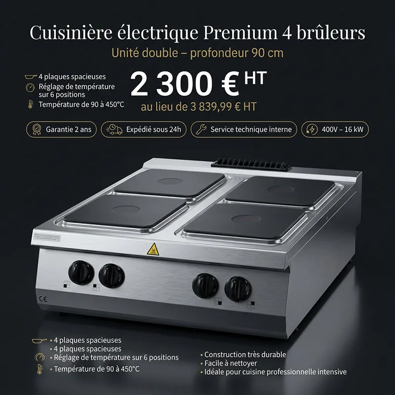 Premium cuisinière – 4 brûleurs – unité double – profondeur 90 cm – électrique