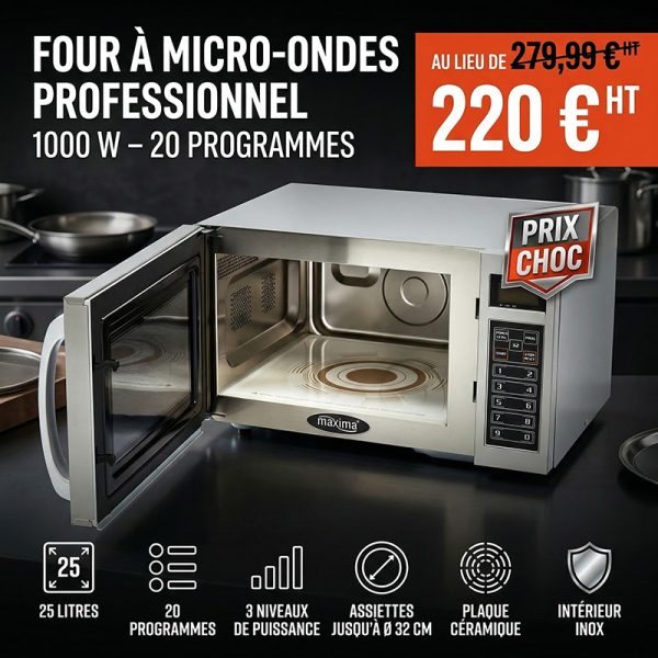 Four à micro-ondes professionnel - 1000 W - 20 programmes - assiettes jusqu'à Ø32 cm