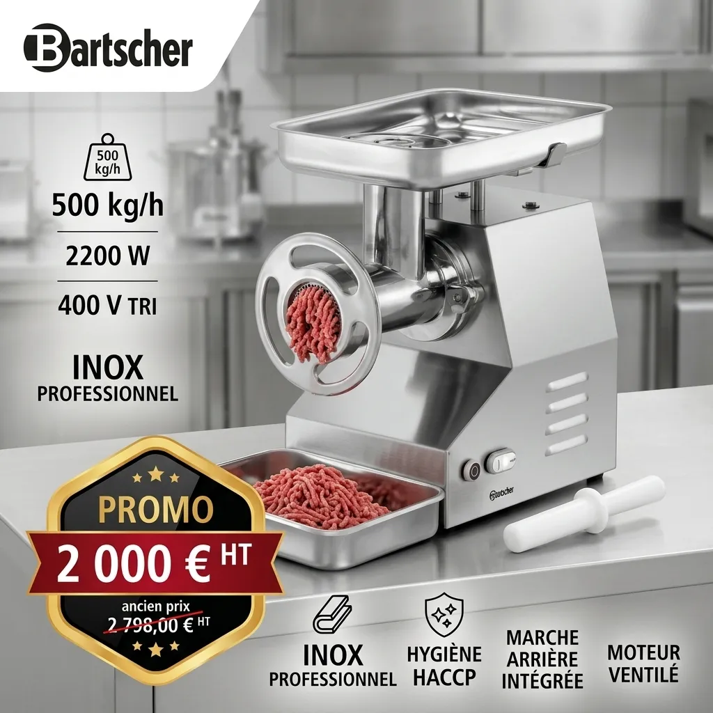 Hachoir à viande électrique PRO 500 Kg par heure, 2200 W, 400 V - TRI