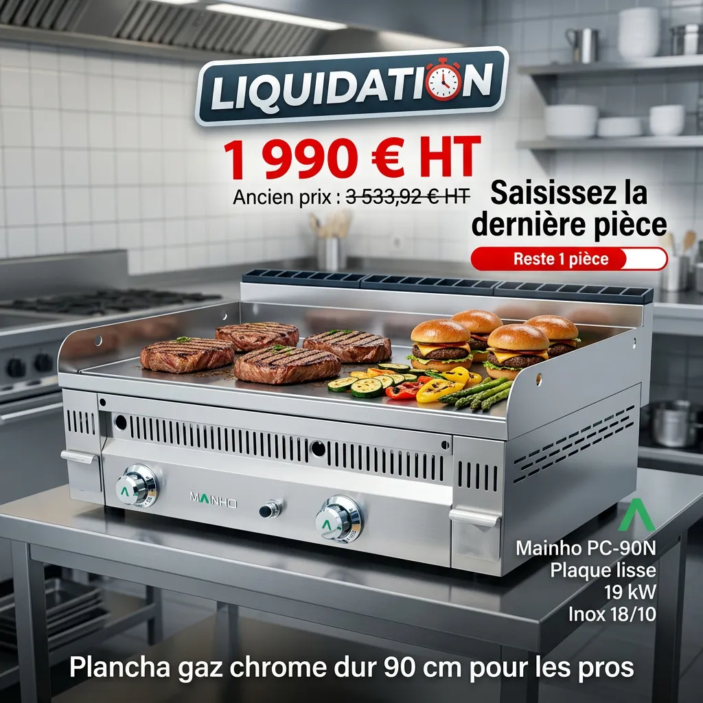 Plancha professionnelle chrome dur gaz 90cm Mainho