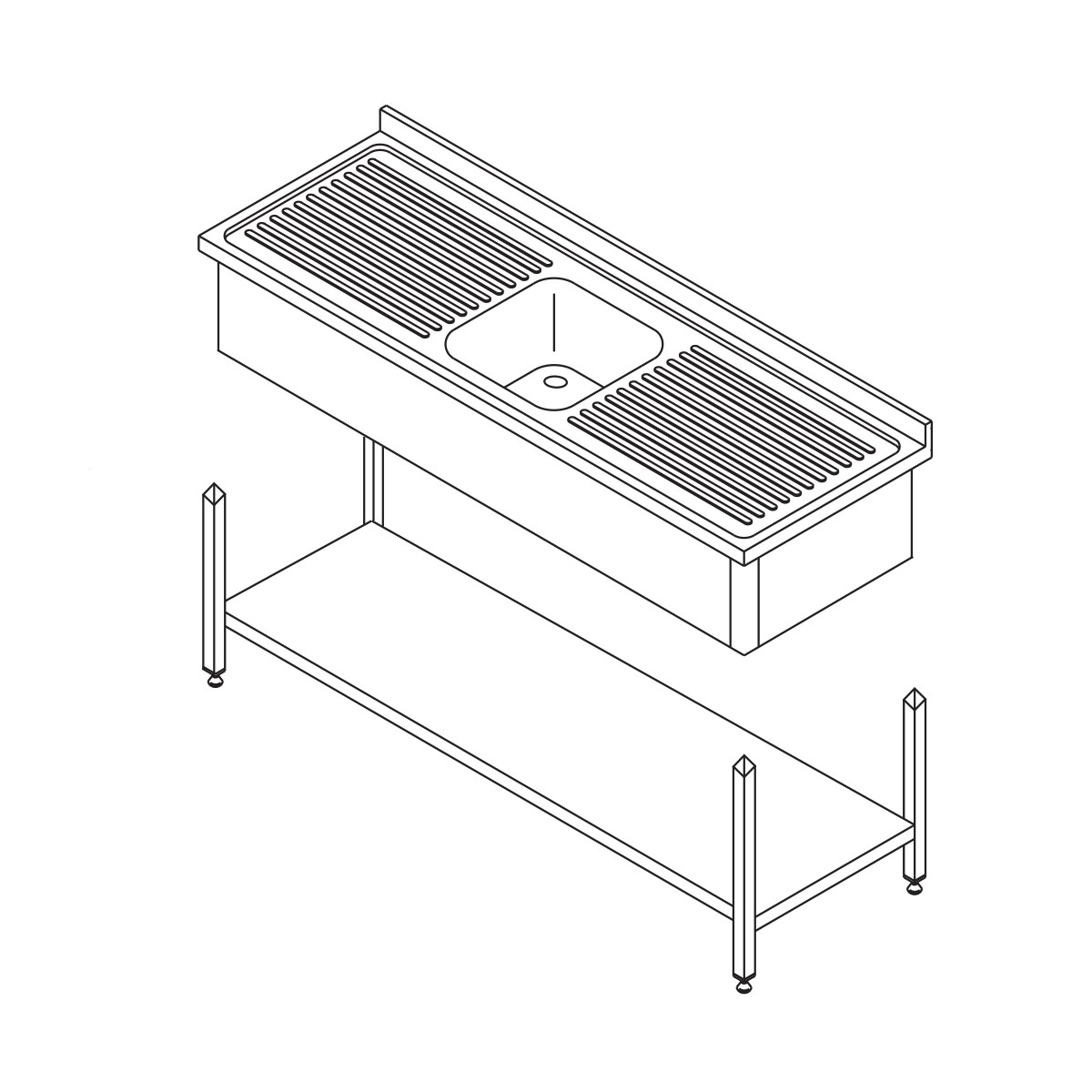 Table lave-vaisselle - 120 x 60 cm - avec évier et dosseret - incl étagère de rangement Table lave-vaisselle - 120 x 60 cm - avec évier et dosseret - incl étagère de rangement - Maxima – Image 1