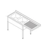 Table lave-vaisselle - 200 x 70 cm - gauche - avec 2 éviers et dosseret - incl étagère de rangement - Maxima