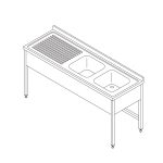 Table lave-vaisselle - 150 x 70 cm - avec 2 éviers et dosseret - Maxima
