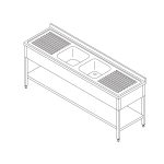 Table lave-vaisselle - 190 x 70 cm - avec 2 éviers et dosseret - incl étagère de rangement - Maxima