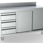 700 PLAN DE TRAVAIL PORTES COULISST TIROIRS À GAUCHE AVEC BORD RELEVÉ 1600 - Combisteel