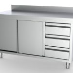 700 PLAN DE TRAVAIL PORTES COULISST TIROIRS À DROITE AVEC BORD RELEVÉ 1600 - Combisteel