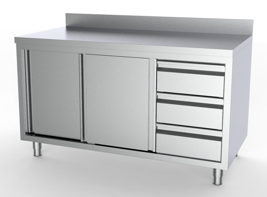 700 PLAN DE TRAVAIL PORTES COULISST TIROIRS À DROITE AVEC BORD RELEVÉ 1800 - Combisteel 700 PLAN DE TRAVAIL PORTES COULISST TIROIRS À DROITE AVEC BORD RELEVÉ 1800 - Combisteel – Image 1