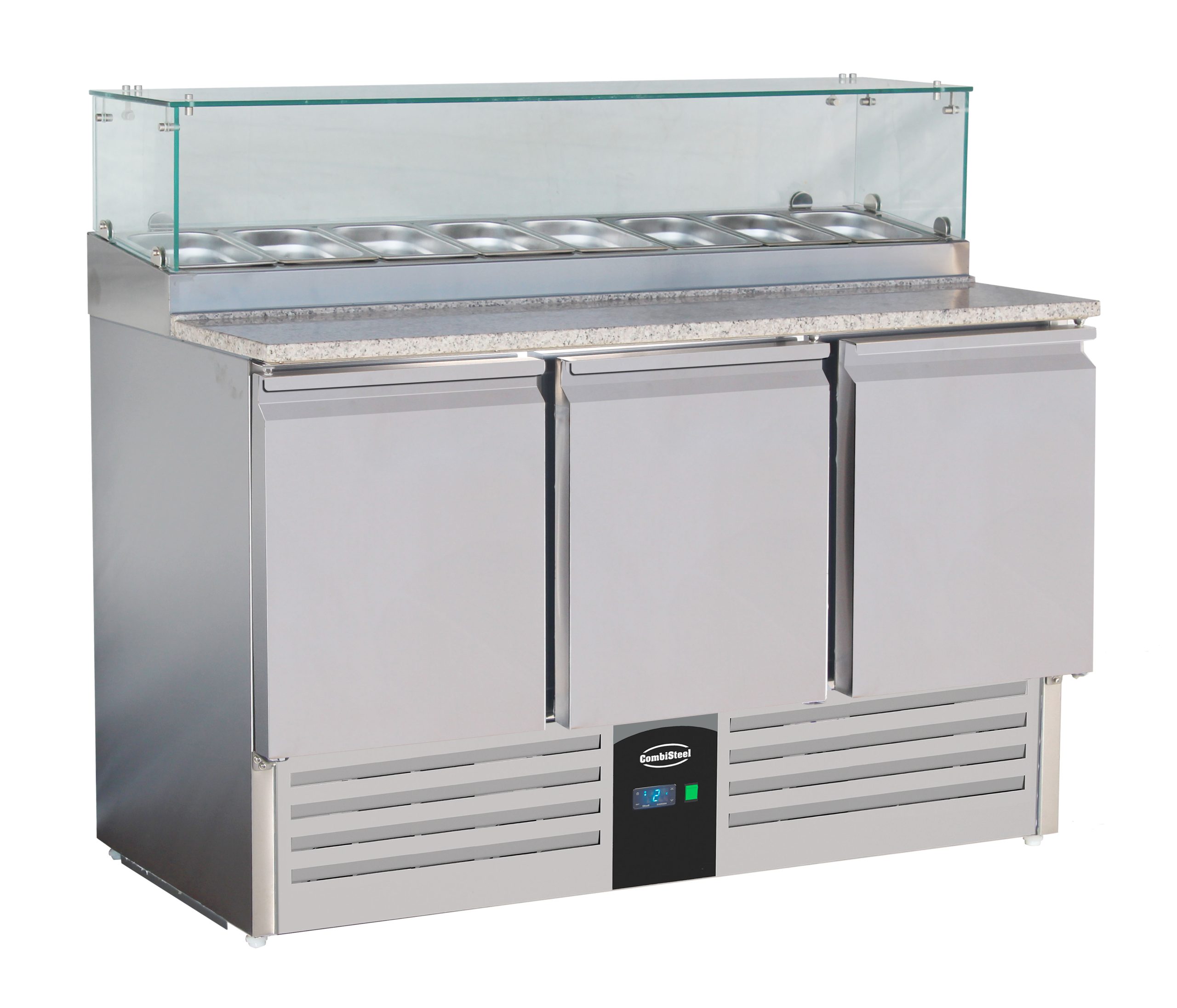 TABLE PRÉP POUR PIZZA AVEC VERRE 3 PORTES - Combisteel TABLE PRÉP POUR PIZZA AVEC VERRE 3 PORTES - Combisteel – Image 1