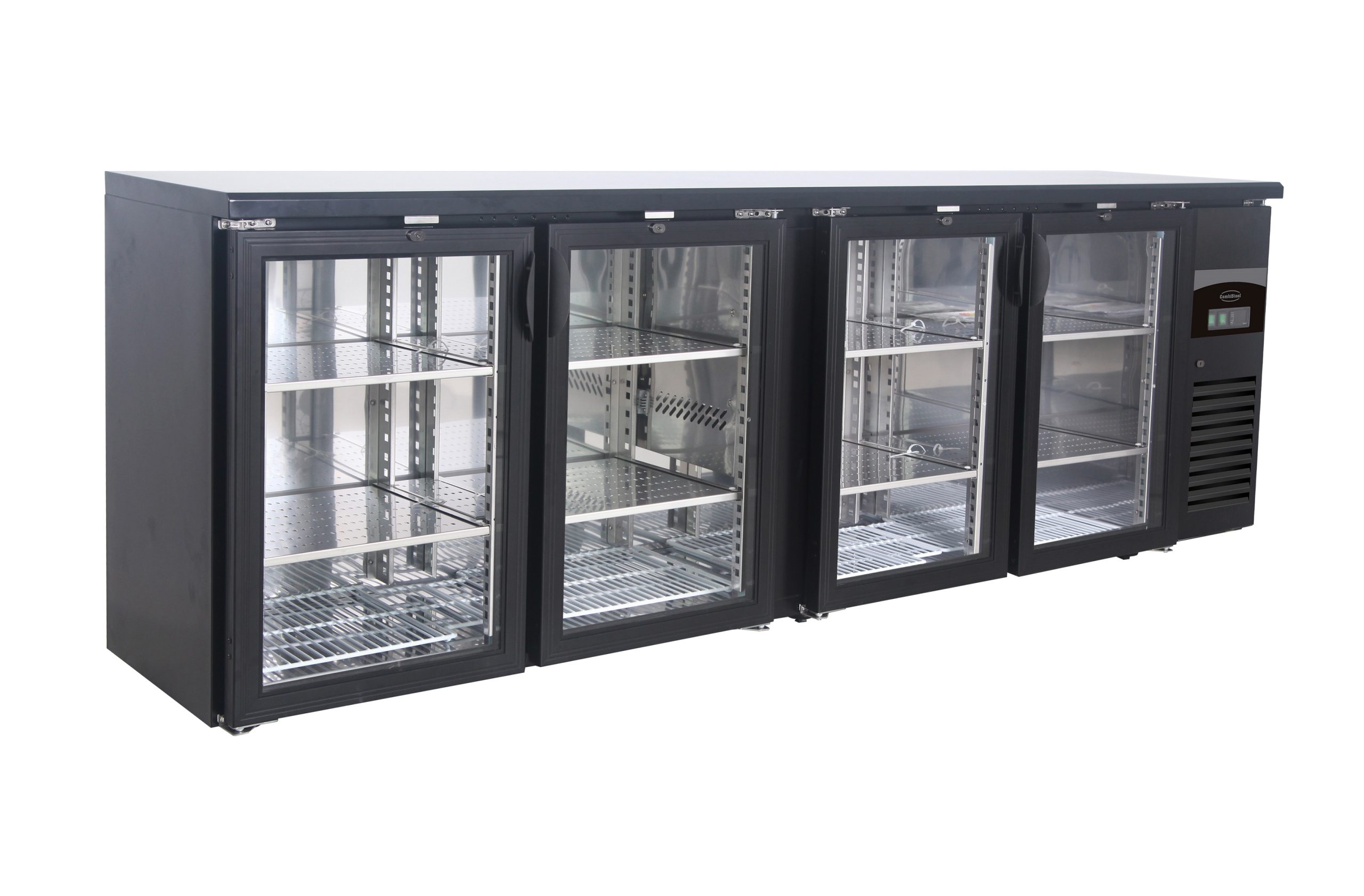 ARRIÈRE BAR RÉFRIGÉRÉE NOIR 4 PORTES EN VERRE *TRANSPORT SUR DEMANDE* - Combisteel ARRIÈRE BAR RÉFRIGÉRÉE NOIR 4 PORTES EN VERRE *TRANSPORT SUR DEMANDE* - Combisteel – Image 1