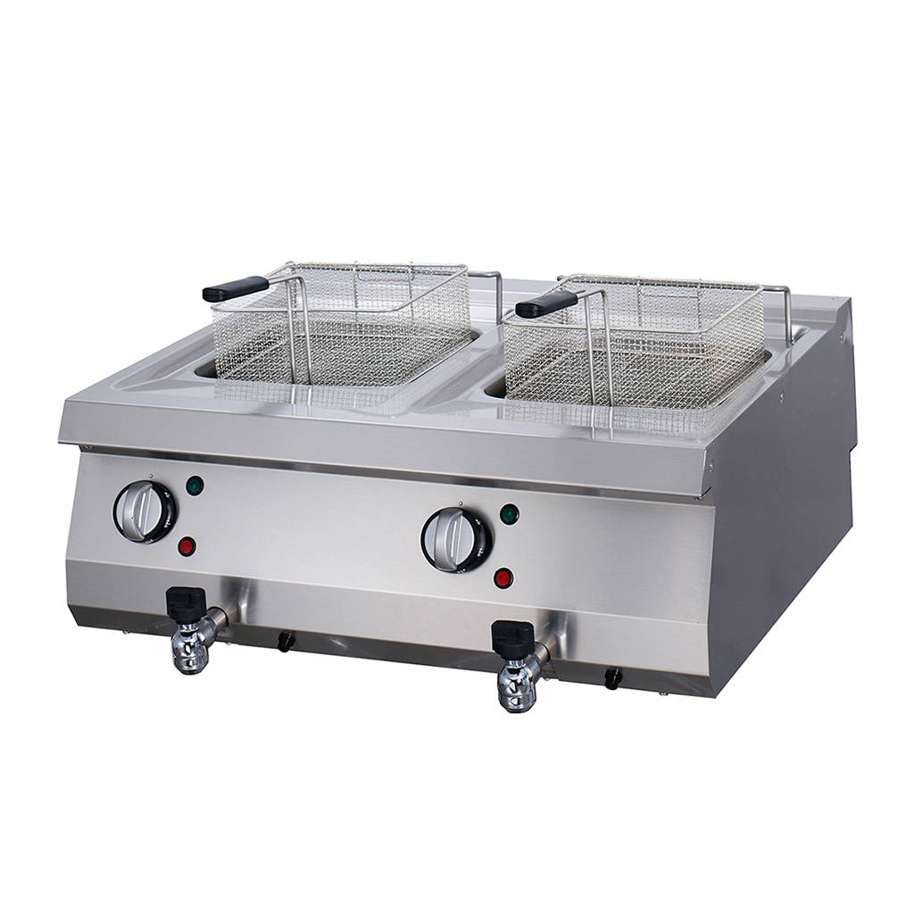 Heavy Duty friteuse - 2 x 12 L - unité double - profondeur 70 cm - avec robinet de vidange - électrique Heavy Duty friteuse - 2 x 12 L - unité double - profondeur 70 cm - avec robinet de vidange - électrique - Maxima – Image 1