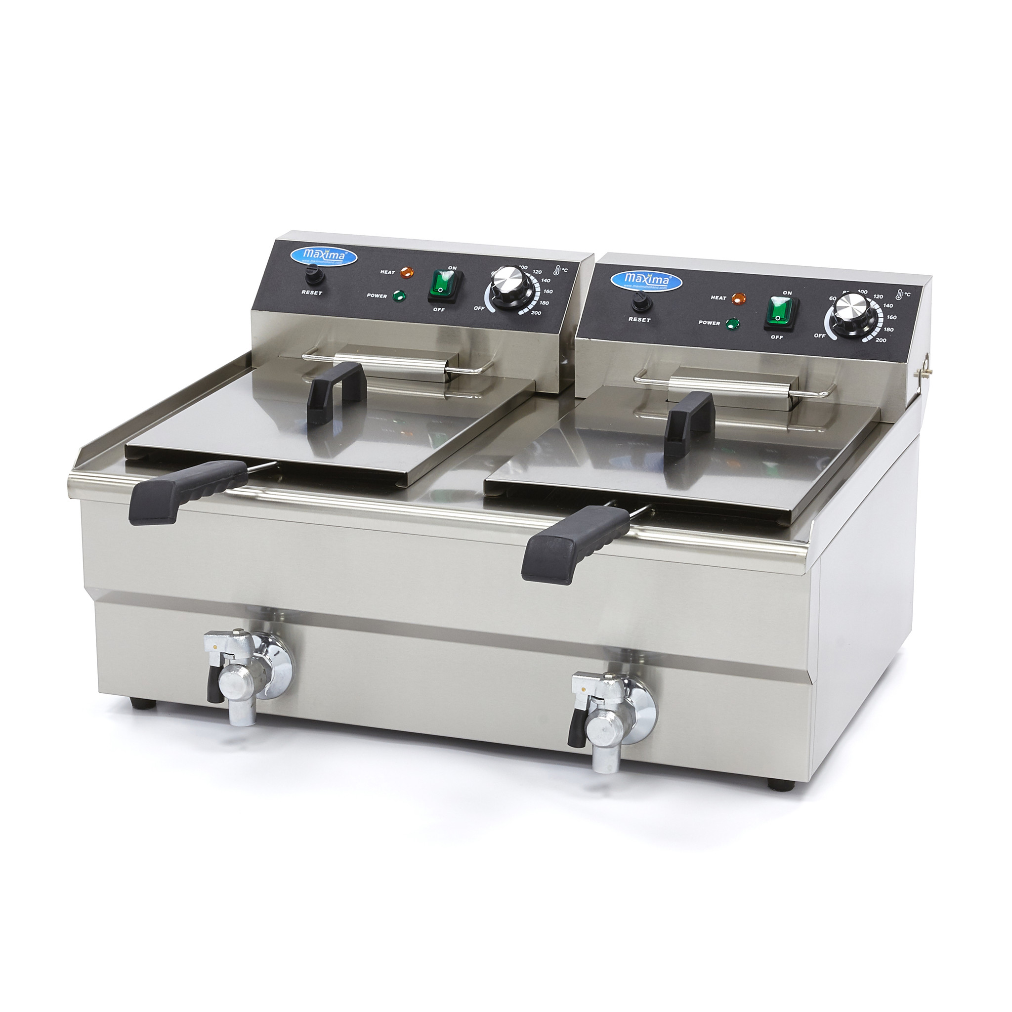 Friteuse - 2 x 16 L - 2 paniers - avec robinet de vidange Friteuse - 2 x 16 L - 2 paniers - avec robinet de vidange - Maxima – Image 1