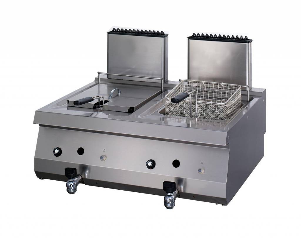 Heavy Duty friteuse - 2 x 12 L - unité double - profondeur 70 cm - avec robinet de vidange - gaz Heavy Duty friteuse - 2 x 12 L - unité double - profondeur 70 cm - avec robinet de vidange - gaz - Maxima – Image 1