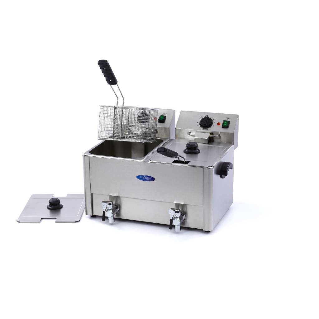 Friteuse - 2 x 8 L - 2 paniers - avec robinet de vidange Friteuse - 2 x 8 L - 2 paniers - avec robinet de vidange - Maxima – Image 1