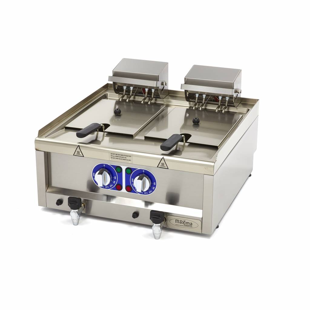 Friteuse - 2 x 10 L - 2 paniers - avec robinet de vidange - 400V Friteuse - 2 x 10 L - 2 paniers - avec robinet de vidange - 400V - Maxima – Image 1