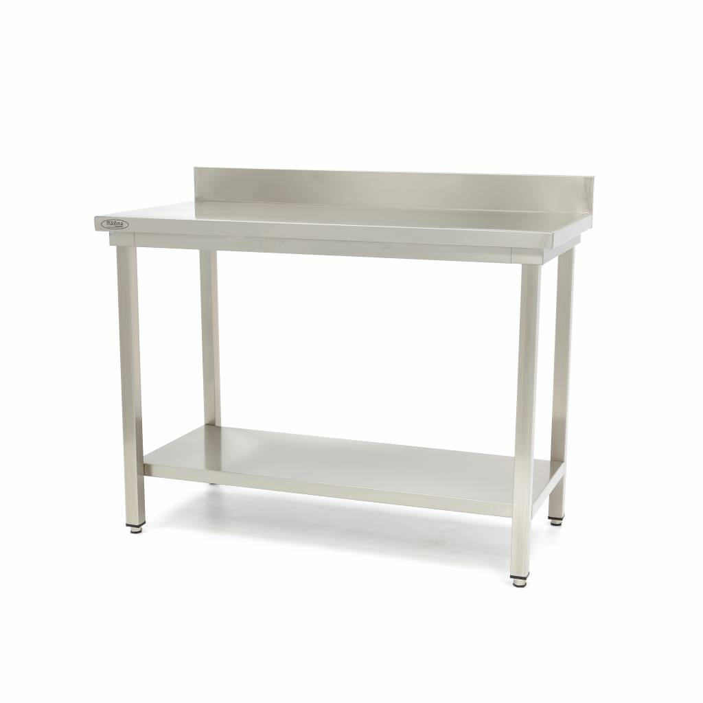 Table en acier inoxydable - 100 x 60 cm - hauteur réglable - avec dosseret et étagère de rangement Table en acier inoxydable - 100 x 60 cm - hauteur réglable - avec dosseret et étagère de rangement - Maxima – Image 1