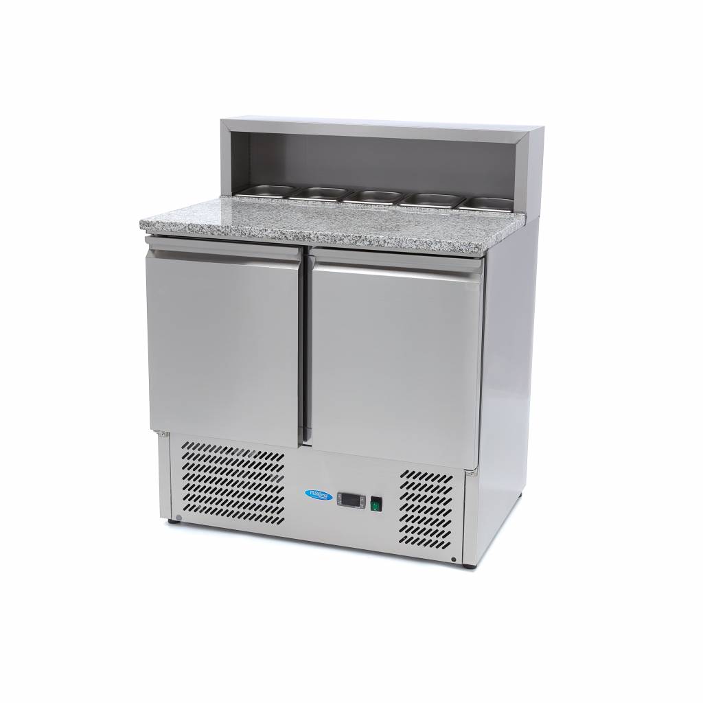 Réfrigérateur pour la préparation des pizzas - 90 cm - 2 portes - s'adapte à 5 x 1/6 GN - incl couvercle en acier inoxydable Réfrigérateur pour la préparation des pizzas - 90 cm - 2 portes - s'adapte à 5 x 1/6 GN - incl couvercle en acier inoxydable - Maxima – Image 1
